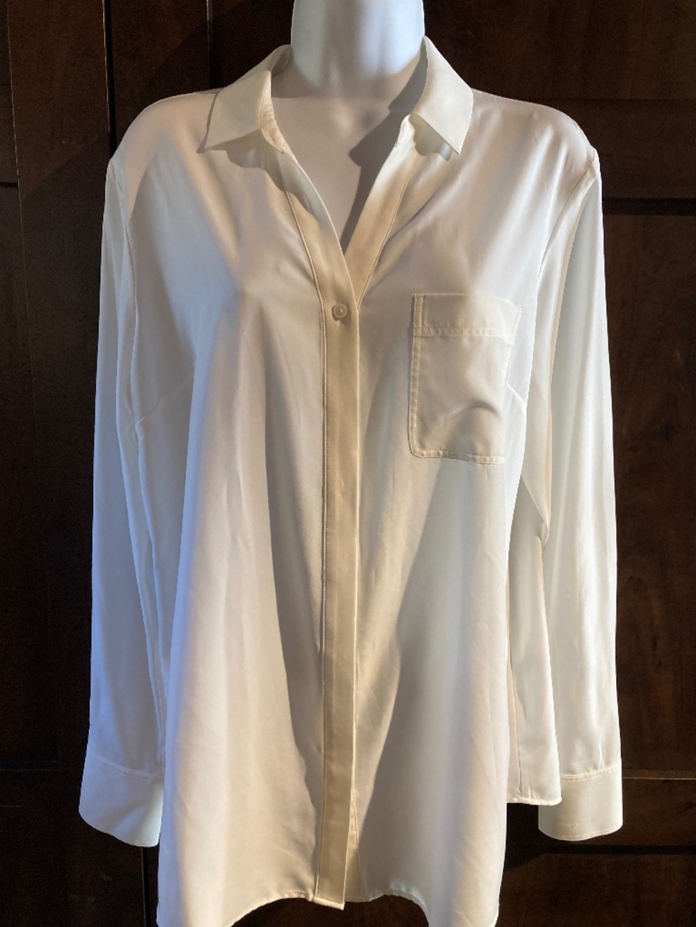 Silky RW&CO. Cream Button-Down Long-Sleeved Blouse, Size M
